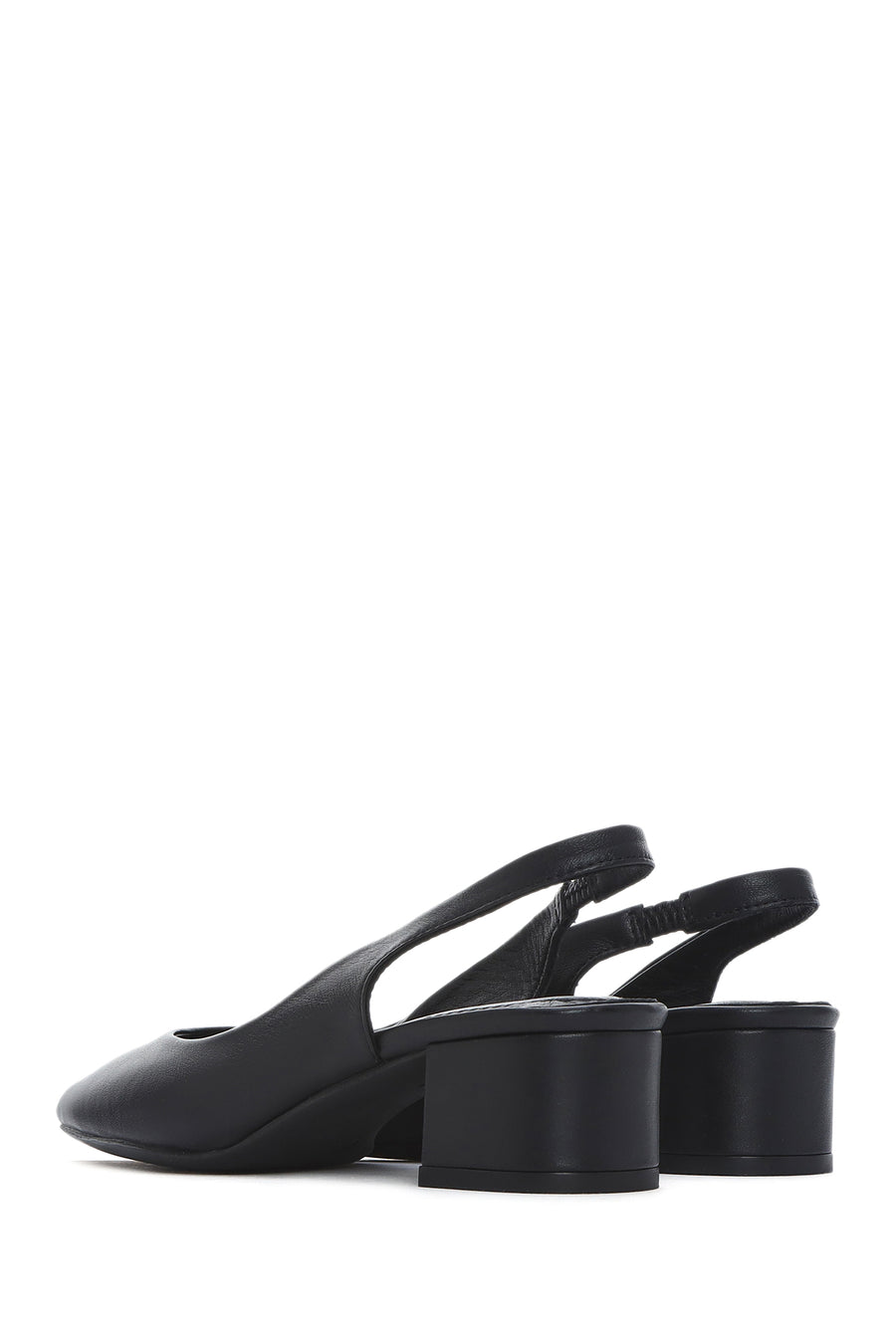 Women's Black Slingback Thick Low Heel Leather Shoes