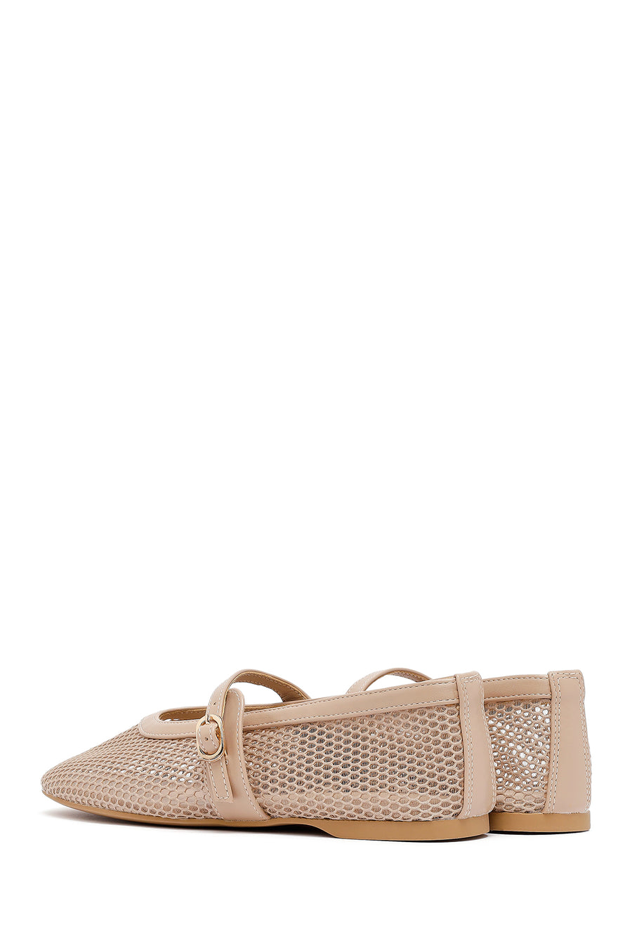 Woman Beige Net Buckled Ballerinas