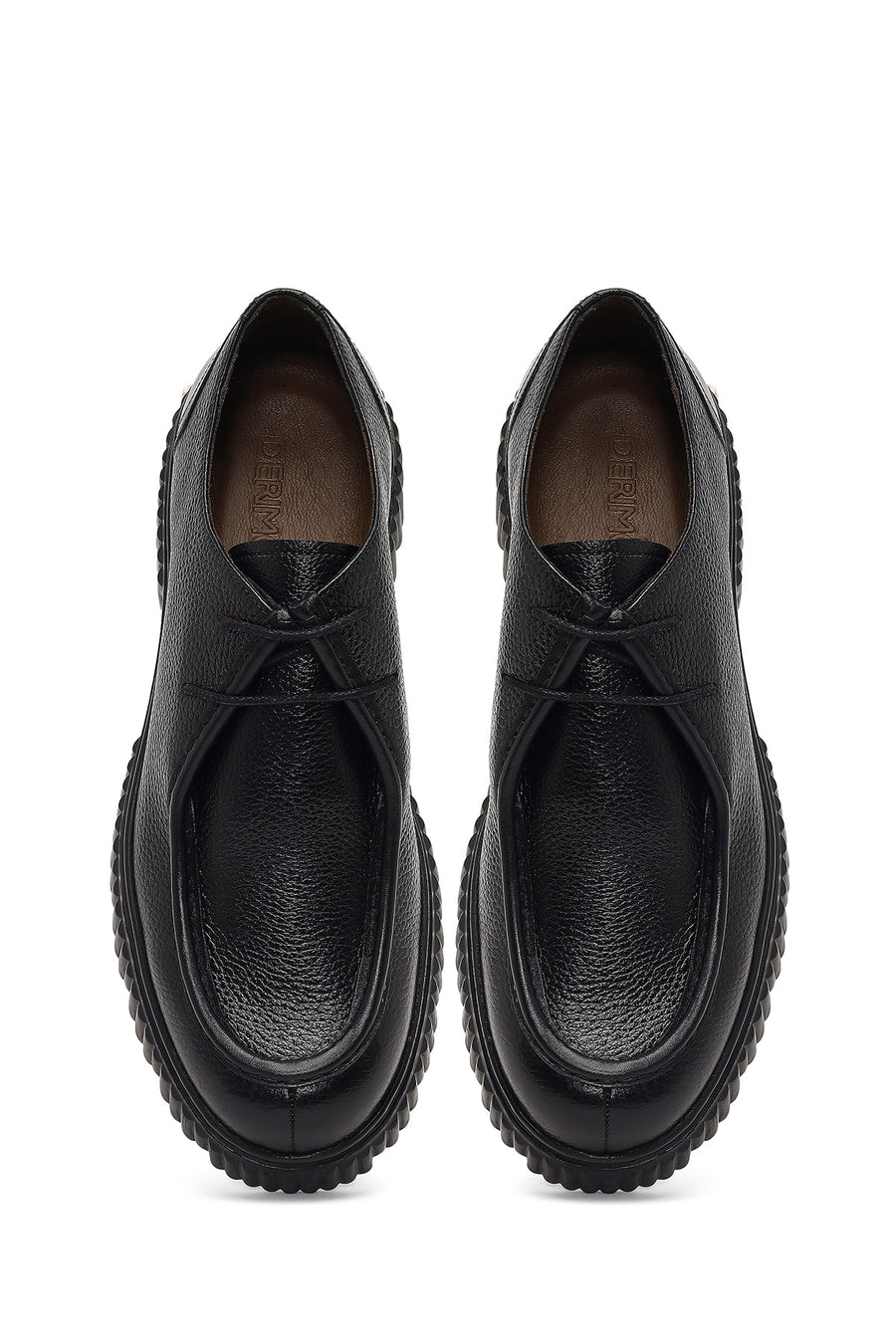 Men's Black Lace-Up Thick-Soled Leather Casual Shoe