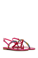 Women's Multicolored Ankle Strap Flip Flop Sandals with Stones | Derimod