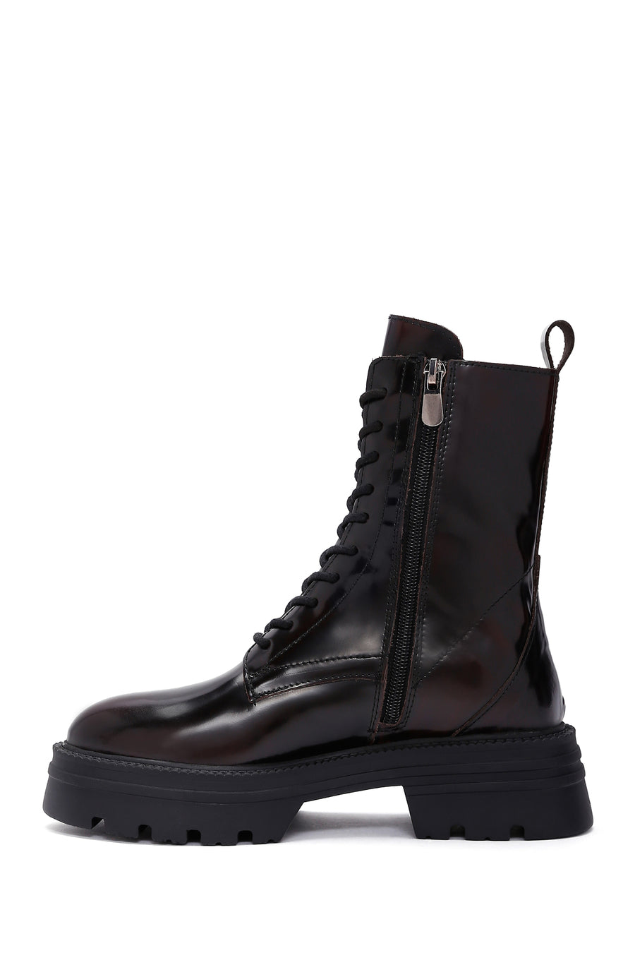 Women's Claret Red Zippered Leather Boots
