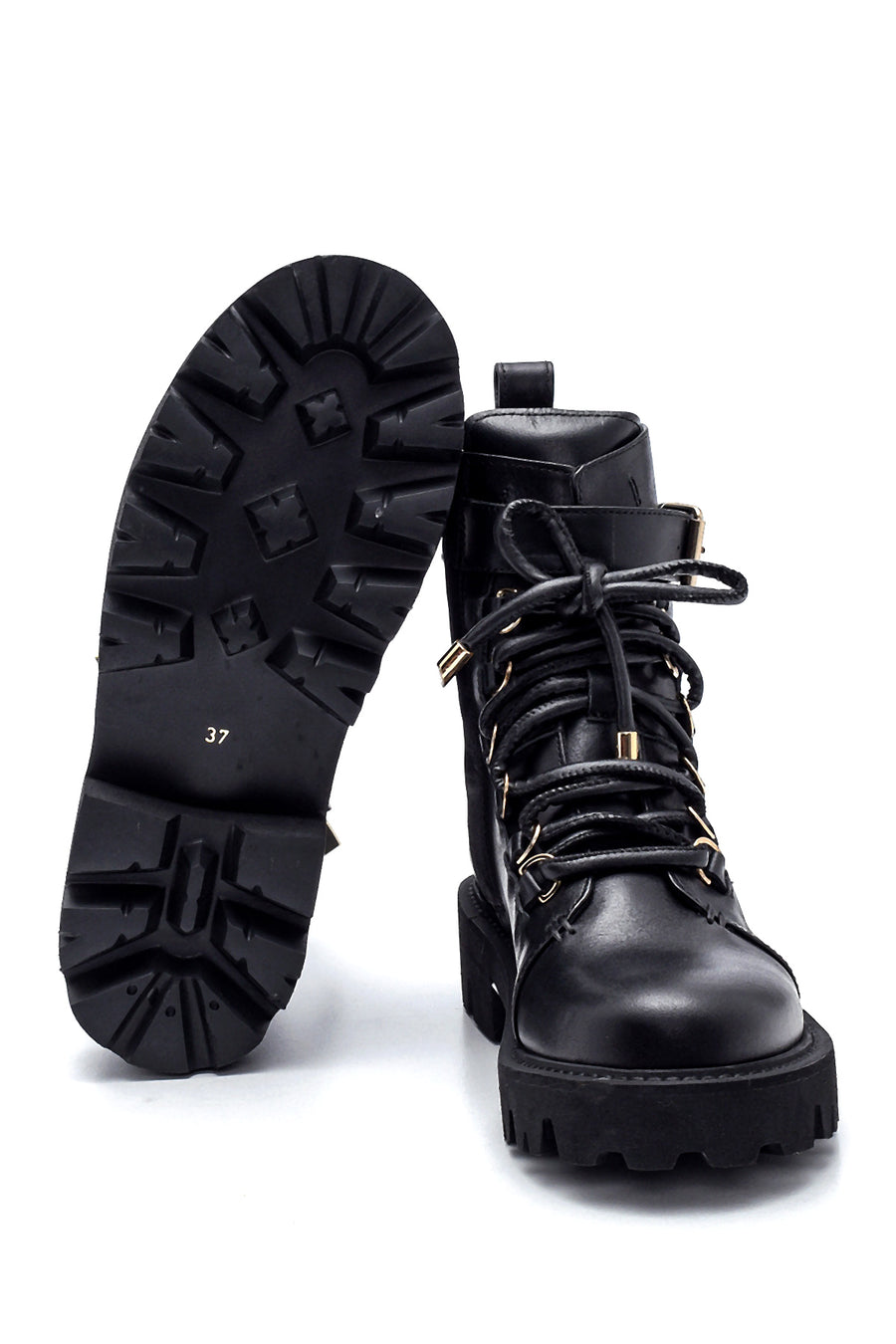 Women's Leather Buckle Detailed Boots
