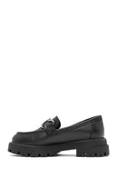Women's Black Buckle Detailed Leather Masculine Loafer | Derimod