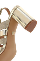 Women's Gold Ankle Buckle Chunky Heel Metallic Sandals | Derimod