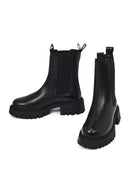 Woman Black Thick Sole Leather Chelsea Boots | Derimod