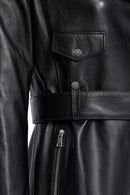Angelique Women's Black Double Breasted Leather Coat | Derimod