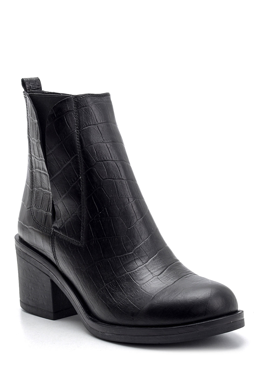 Women's Crocodile Patterned Heeled Leather Boots