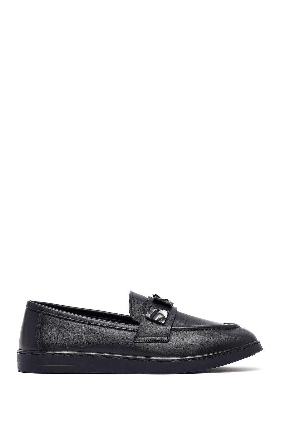 Woman Black Buckle Leather Loafer 25AFD204218 | Derimod