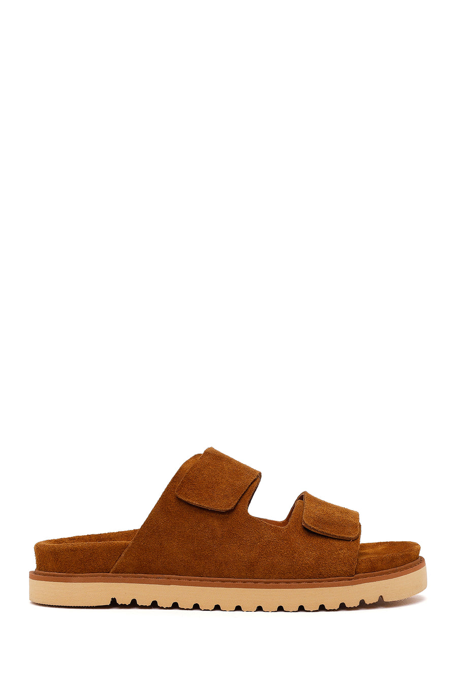 Women's Tan Double Buckle Suede Leather Slippers 26SFD203210 | Derimod
