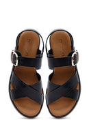 Women's Black Ankle Buckle Thick Soled Leather Sandals | Derimod