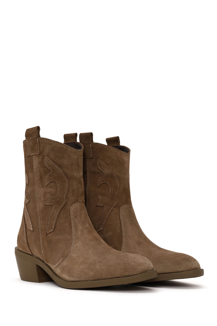 Woman Walnut Thick Heeled Suede Cowboy Boots