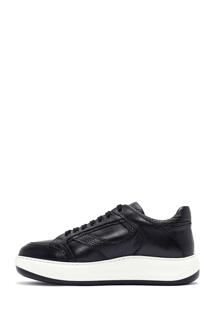 Erkek Siyah Bağcıklı Deri Sneaker