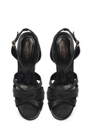 Woman Black Ankle-Buckle High Stiletto-Heel Leather Sandals | Derimod