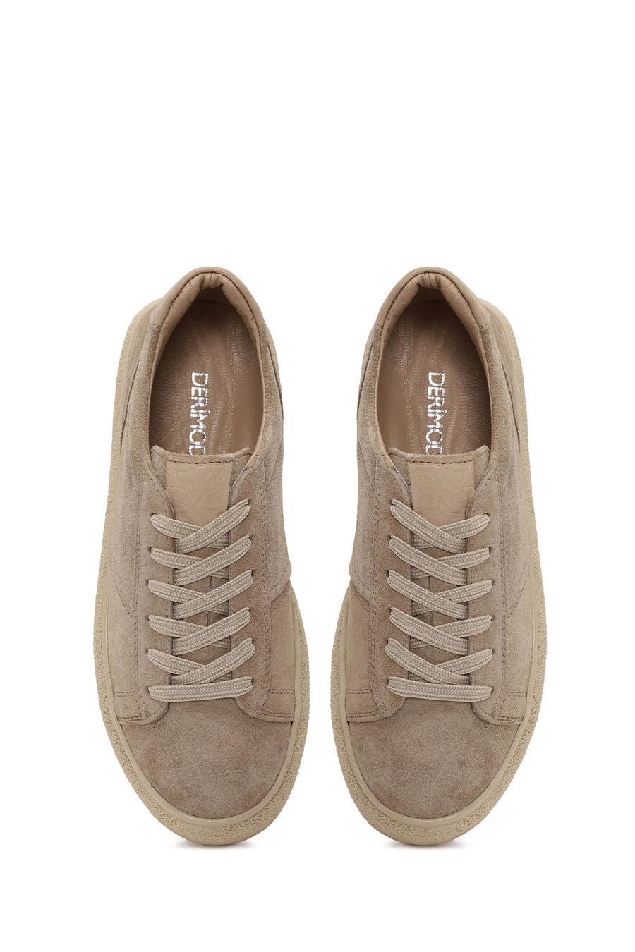 Woman Beige Lace-up Suede Leather Sneaker