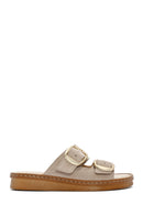 Women's Beige Buckle Suede Leather Comfort Slippers | Derimod