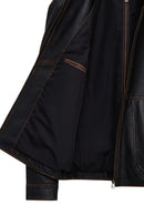 James Men's Black Stand Collar Leather Jacket | Derimod