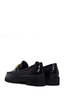 Women's Black Crocodile Patterned Chain Detailed Leather Masculine Loafer | Derimod
