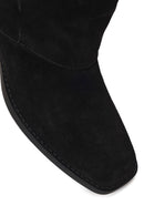 Woman Black Buckled Short Thick-Heeled Suede Boot | Derimod