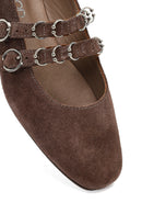 Women's Mink Double Buckle Suede Leather Ballet Flat | Derimod