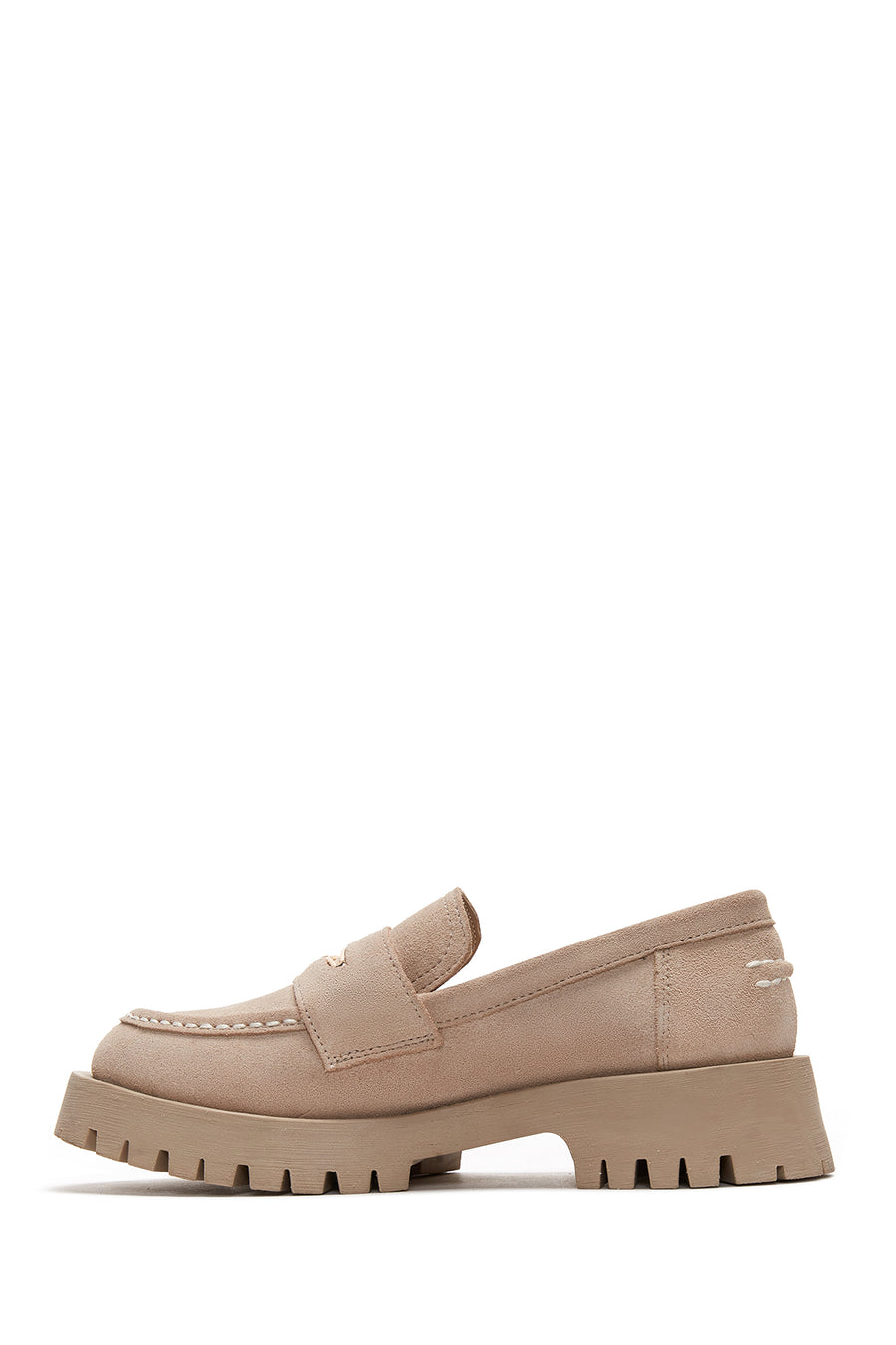 Women's Beige Leather Suede Masculine Loafer