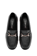 Woman Black Buckle Detail Leather Comfort Loafer | Derimod
