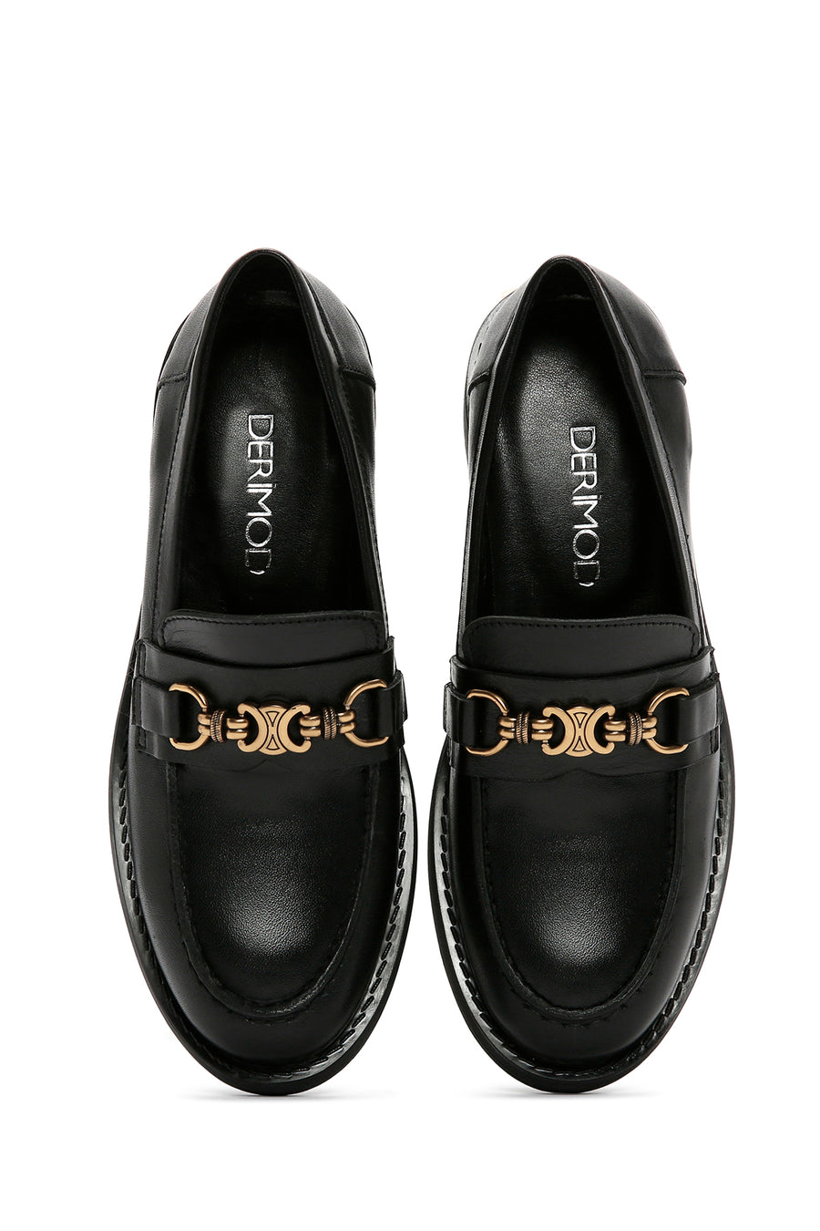 Women's Black Buckle Detailed Leather Masculine Loafer