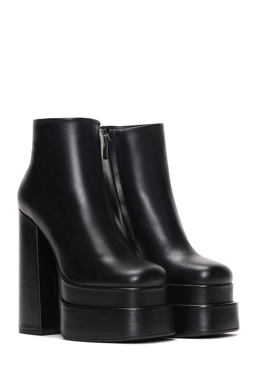 Women's Black Leather Platform High Heel Boots