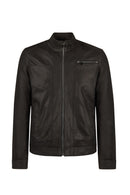 Felibe Male Black Mandarin Collar Leather Jacket | Derimod