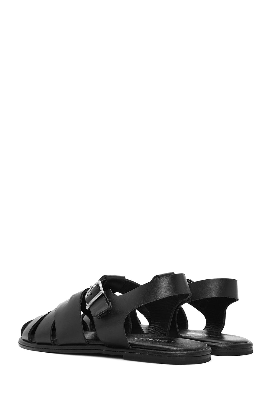 Women's Black Buckled Leather Sandals