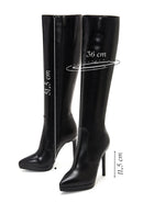 Women's Black Leather High Heel Boots | Derimod