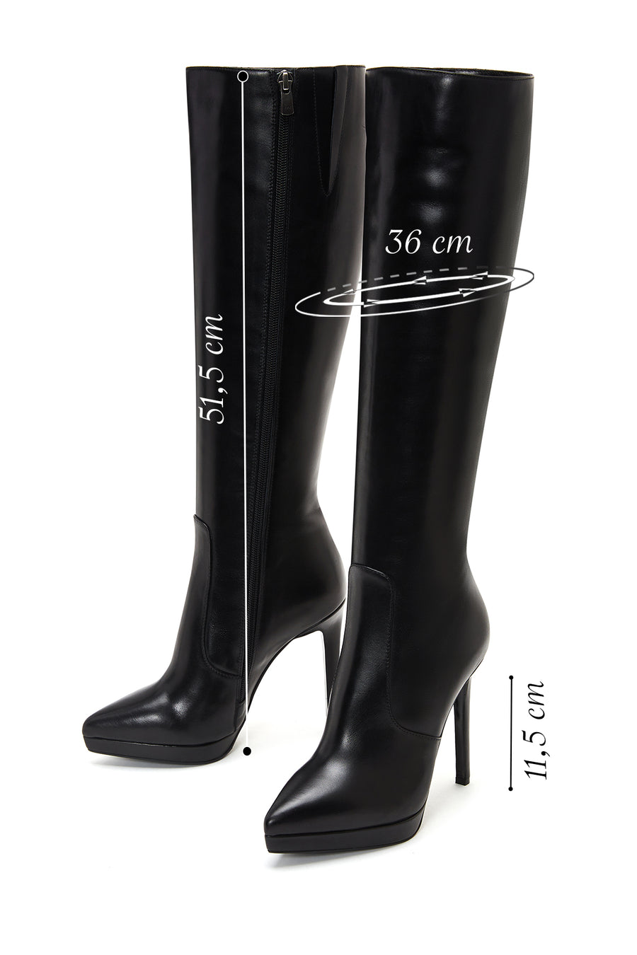 Women's Black Leather High Heel Boots