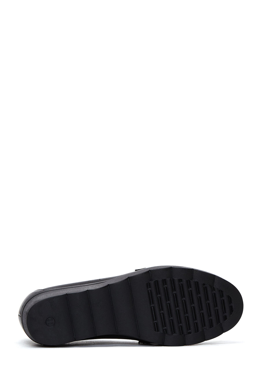 Women's Black Leather Wedge Heeled Comfort Loafer