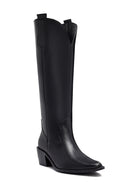 Woman Black Thick-Heeled Leather Cowboy Boots | Derimod