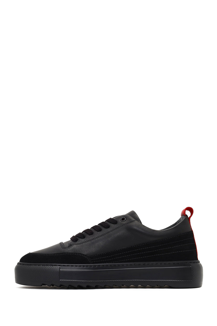 Men's Black Lace-Up Thick-Soled Leather Sneaker