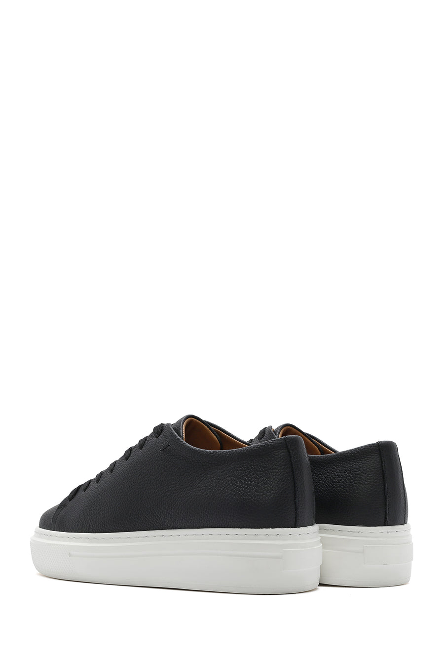 Men's Black Lace-up Thick-Sole Leather Sneaker