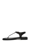 Women's Black Patent Leather Flip-Flop Sandals | Derimod