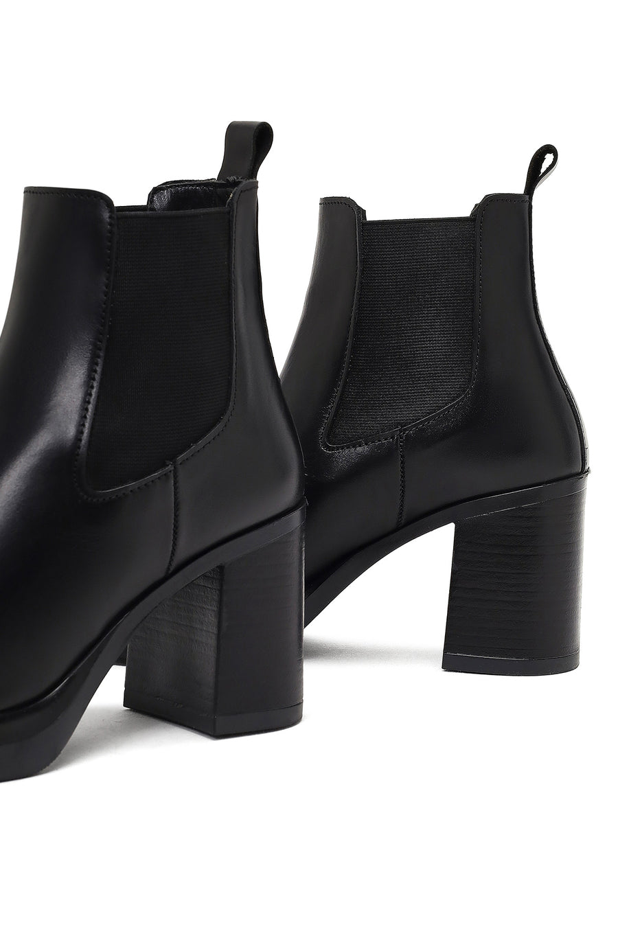 Women's Black Thick Heeled Leather Chelsea Boot
