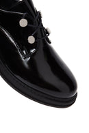 Women's Black Patent Leather Masculine Shoes | Derimod