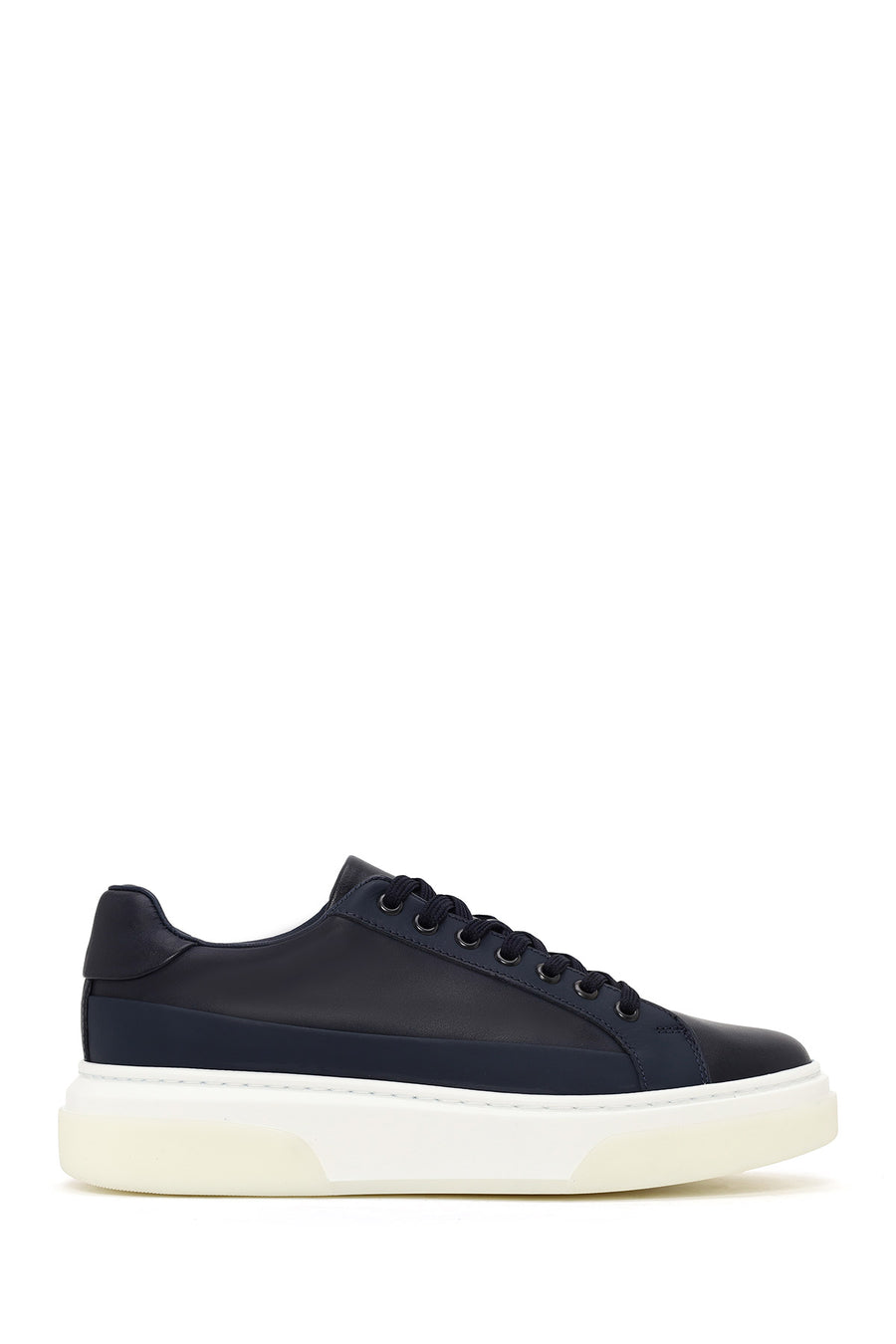 Erkek Lacivert Bağcıklı Kalın Tabanlı Deri Sneaker WM740005DV | Derimod