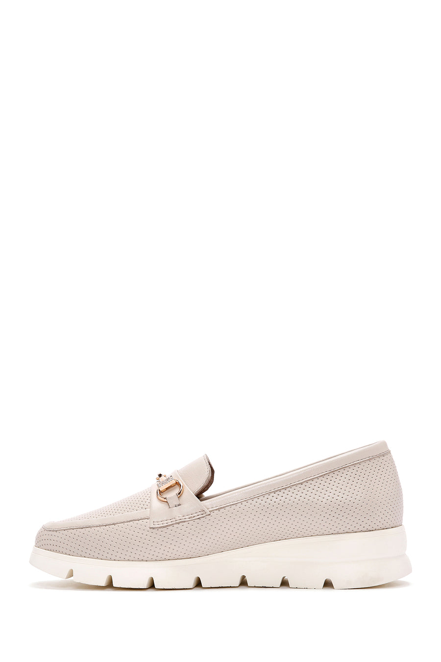 Women's Cream Buckled Leather Comfort Loafer