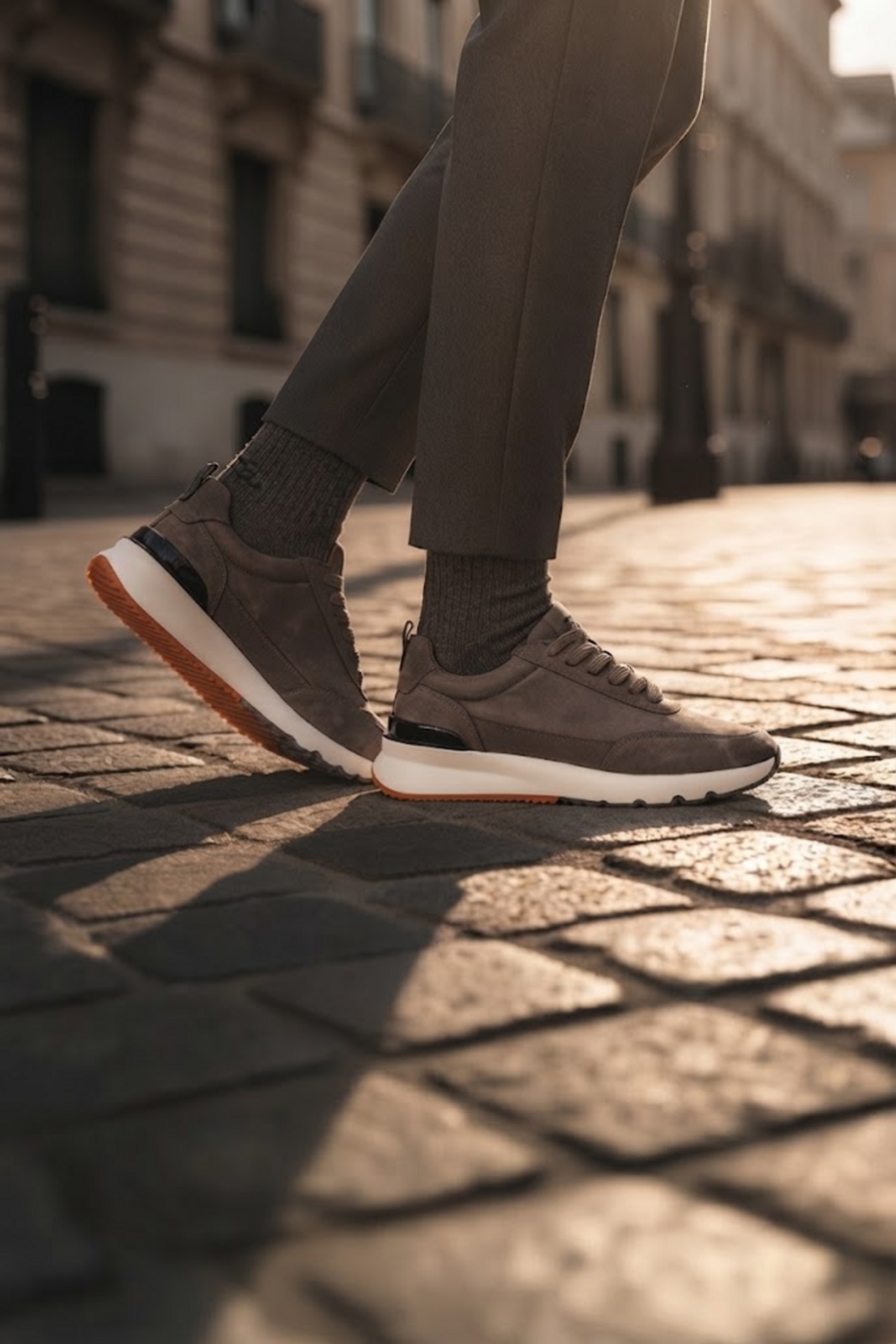 Erkek Gri Bağcıklı Kalın Tabanlı Nubuk Deri Casual Sneaker