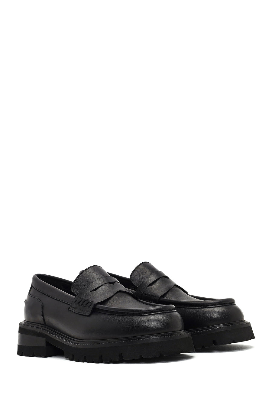 Woman Black Thick-Soled Leather Masculine Loafer