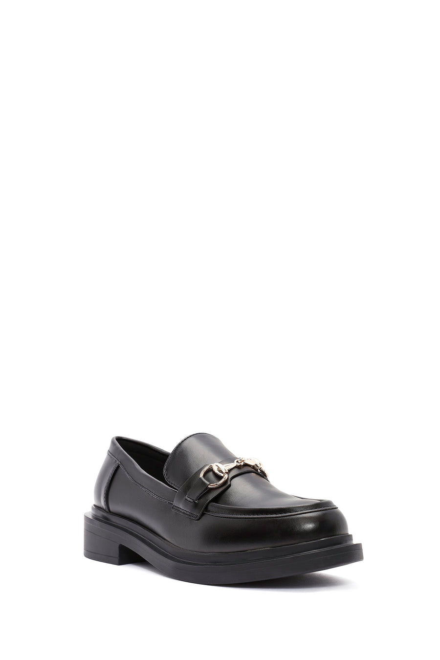 Woman Black Buckled Masculine Loafer