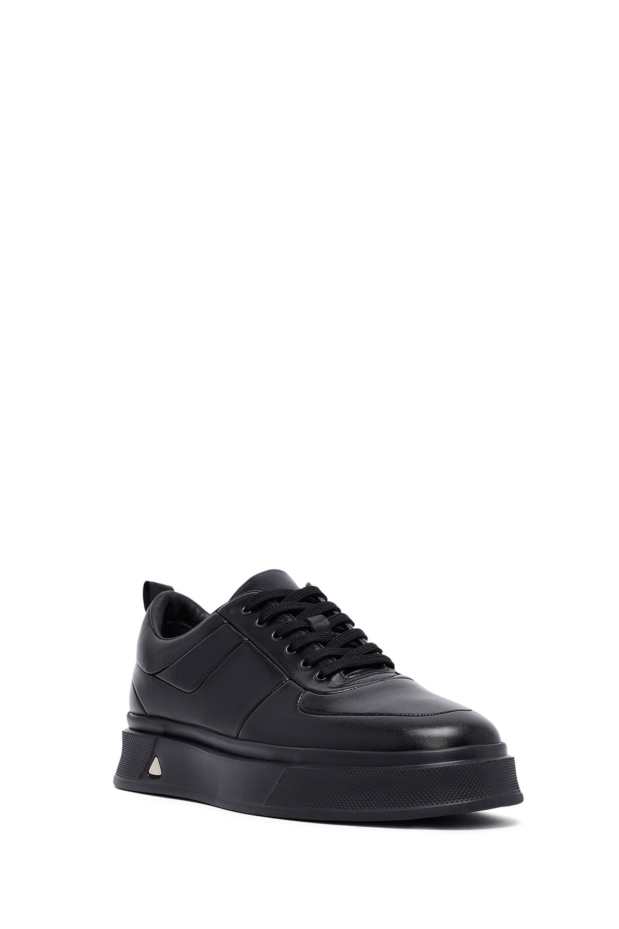 Men's Black Lace-Up Thick Sole Leather Sneakers