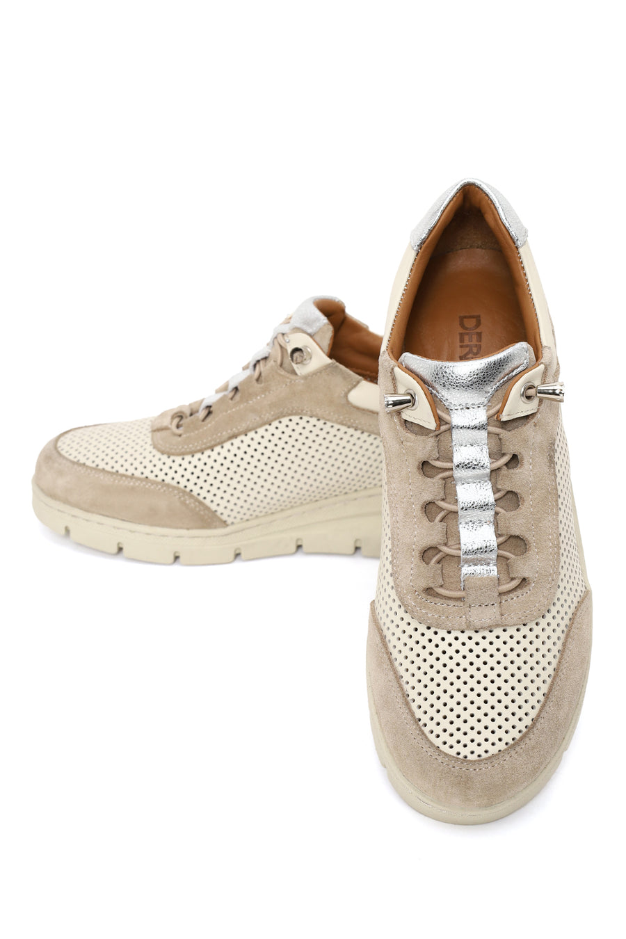 Woman Cream Lace-Up Thick-Soled Leather Comfort Shoes