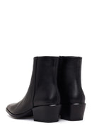 Woman Black Zip Closure Short Thick-Heeled Leather Cowboy Boots | Derimod