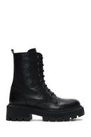 Women's Black Leather Zippered Boots | Derimod