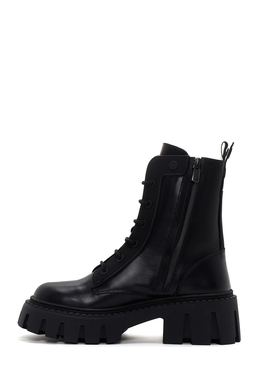 Women's Black Thick Soled Zippered Leather Boots