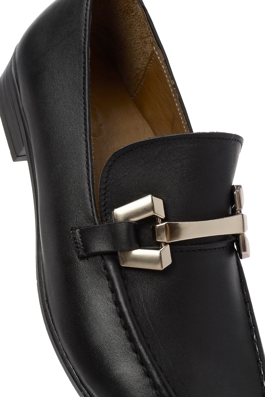Women's Black Buckle Detailed Leather Masculine Loafer