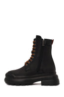 Harley Davidson Woman Black Lensors Zip Closure Thick-Soled Leather Combat Boots | Derimod